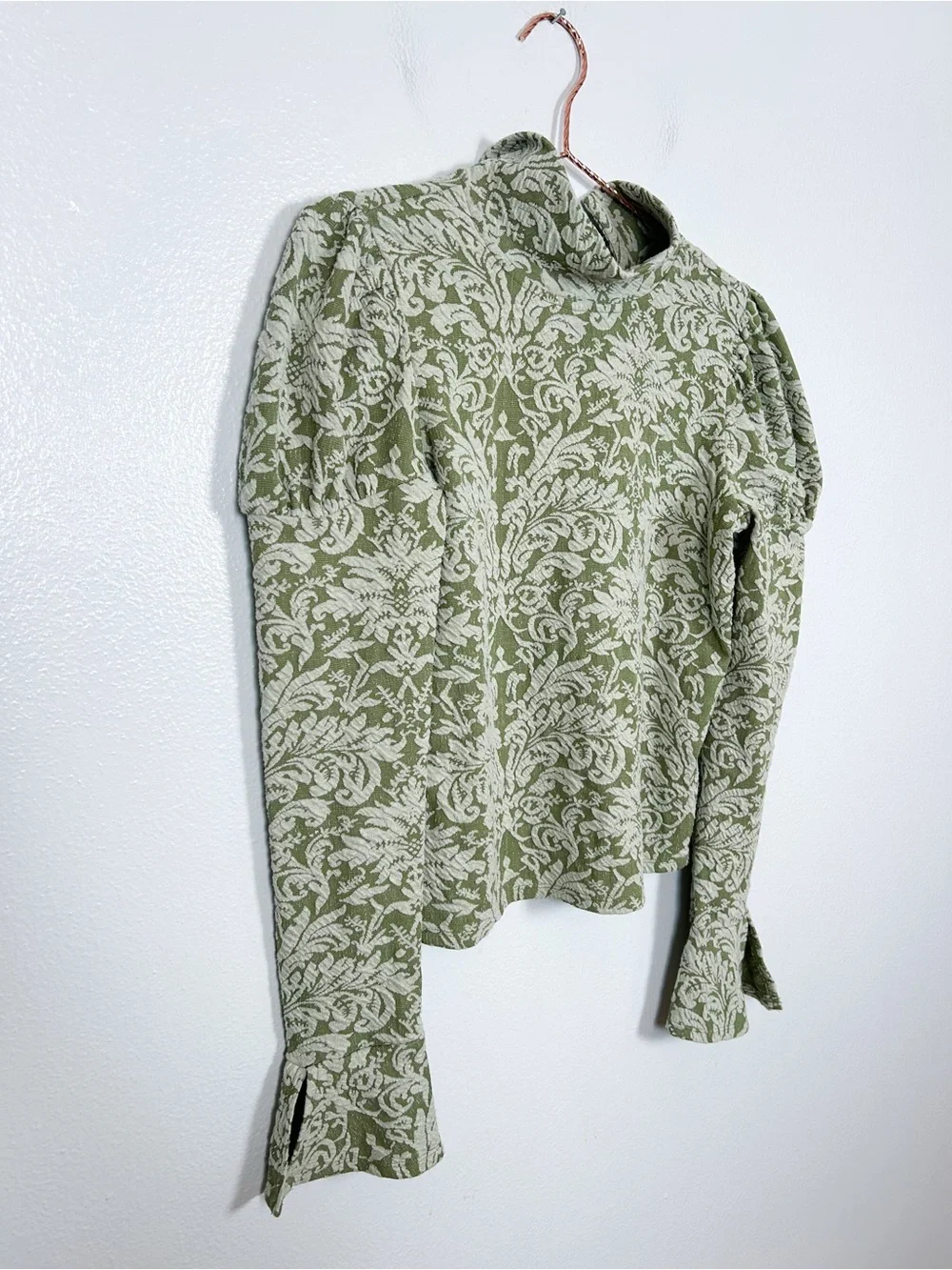 By Anthropologie Puff-Sleeve Turtleneck Jacquard Top